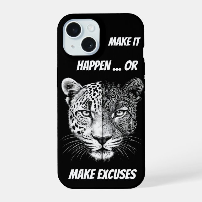 Black and white Leopard face iPhone 15 Case (Back)