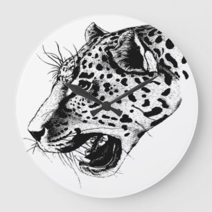 Black And White Leopard Large Clock