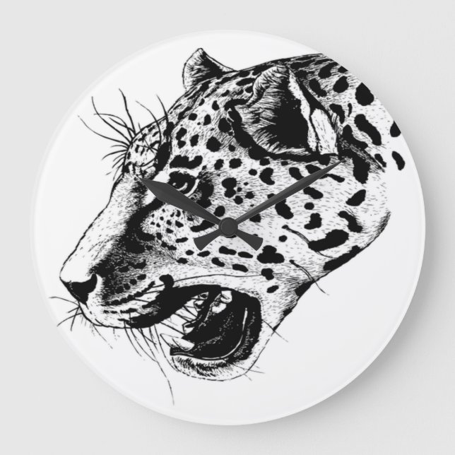 Black And White Leopard Large Clock (Front)