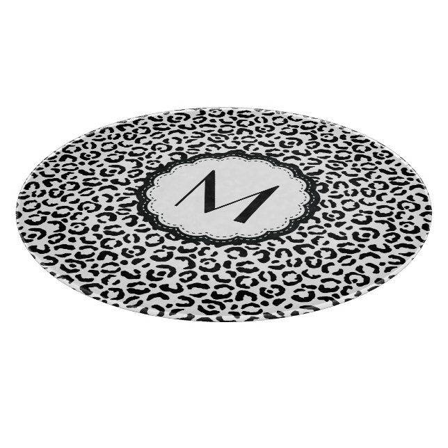 Black and White Leopard Monogram Cutting Board (Corner)