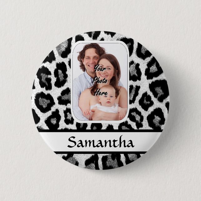 Black and white leopard print 6 cm round badge (Front)