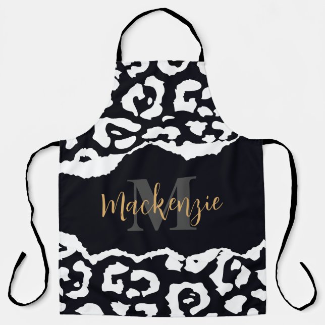 Black and White Leopard Print Apron (Front)