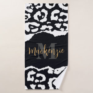 Black and White Leopard Print Bath Towel Set