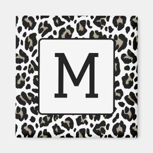 Black and White Leopard Print Fur Spots Initial Magnet