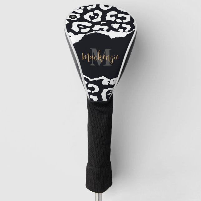 Black and White Leopard Print Golf Head Cover (Front)
