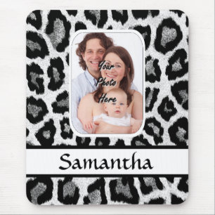 Black and white leopard print mouse mat