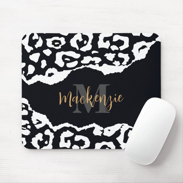 Black and White Leopard Print Mouse Mat (With Mouse)