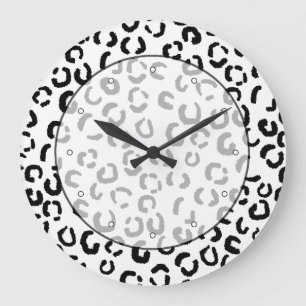 Black and White Leopard Print Pattern. Large Clock