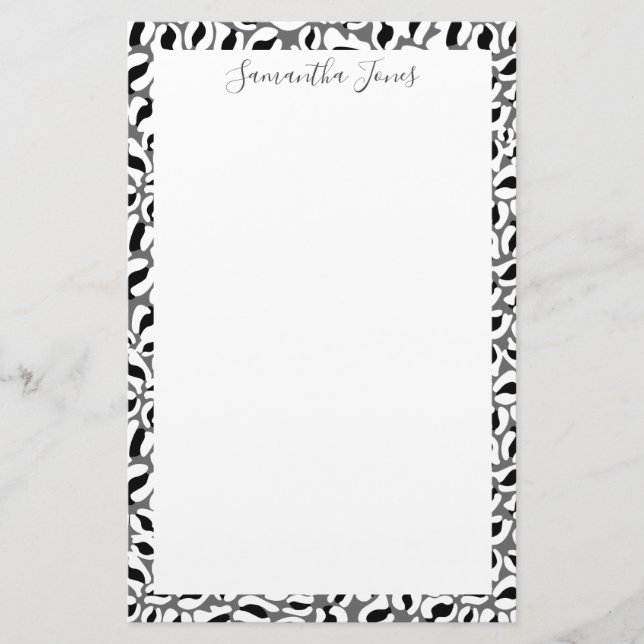 Black and White Leopard print | Personalized Stationery (Front)