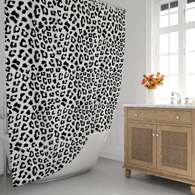 Black and White Leopard Print Shower Curtain (Leopard Print Black and White Shower Curtain by Looly Elzayat
)