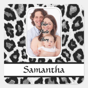 Black and white leopard print square sticker