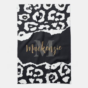 Black and White Leopard Print Tea Towel