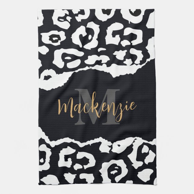 Black and White Leopard Print Tea Towel (Vertical)