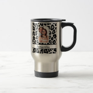 Black and white leopard print travel mug