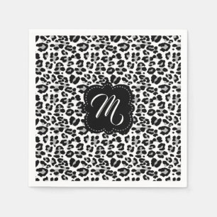 Black and White Leopard Print with Custom Monogram Napkin