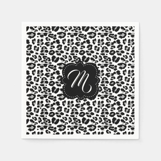 Black and White Leopard Print with Custom Monogram Napkin (Front)