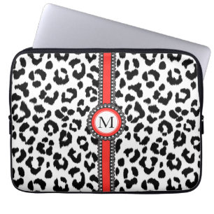 black and white leopard print  with monogram laptop sleeve