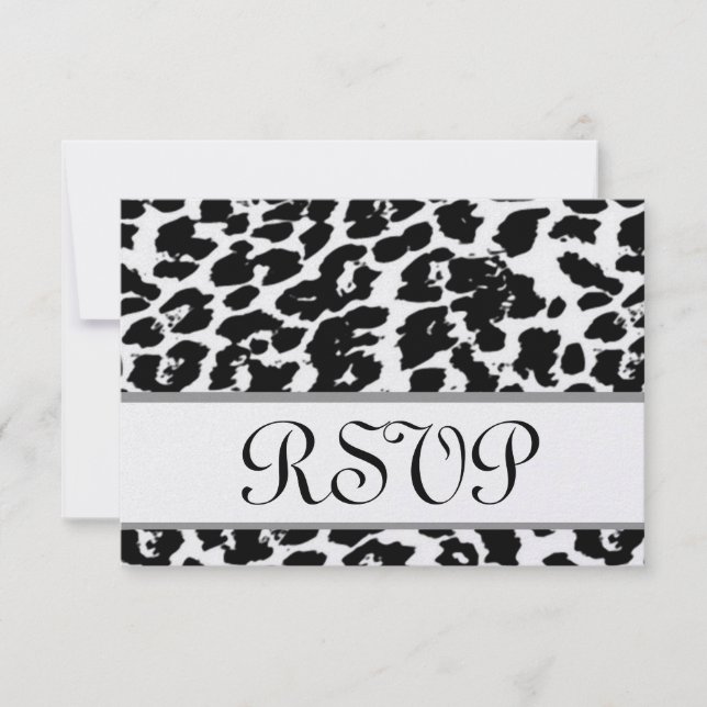 Black and White Leopard RSVP Wedding Response Card (Front)