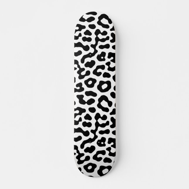 Black and White Leopard Spots Print Pattern Skateboard (Front)