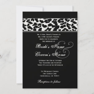 Black and White Leopard  Wedding Metallic Paper Invitation