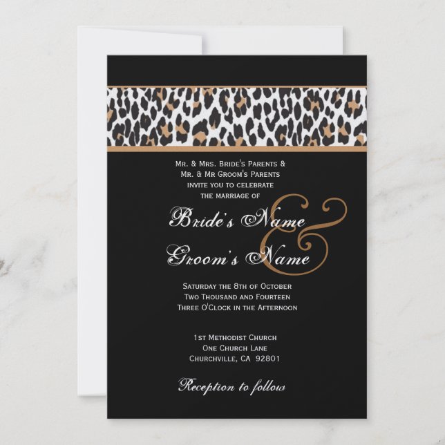 Black and White Leopard Wedding Metallic Paper Invitation (Front)