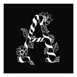 Black and White Letter "A" with Twining Flowers Photo Print