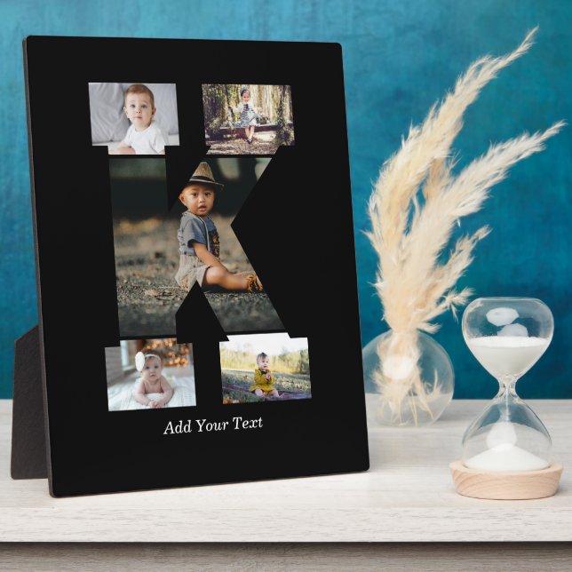 Black and White Letter K Photo Collage Plaque (Side)