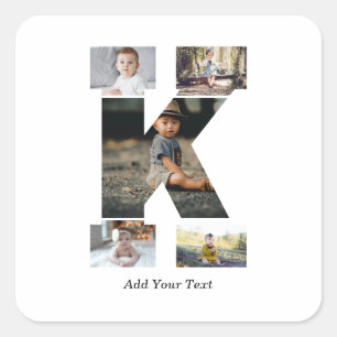 Black and White Letter K Photo Collage Square Sticker