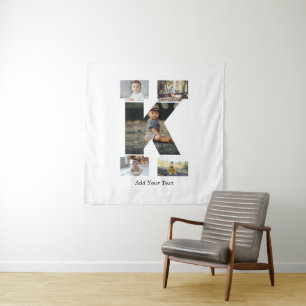Black and White Letter K Photo Collage Tapestry