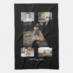 Black and White Letter K Photo Collage Tea Towel