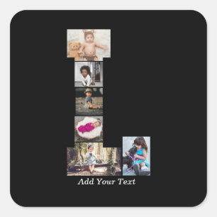 Black and White Letter L Photo Collage Square Sticker