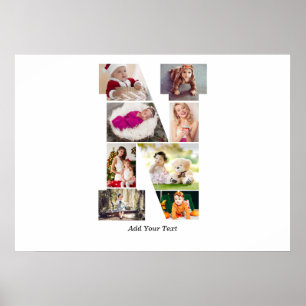 Black and White Letter N Photo Collage Poster