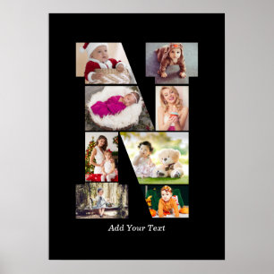 Black and White Letter N Photo Collage Poster