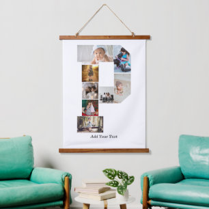 Black and White Letter P Photo Collage Hanging Tapestry