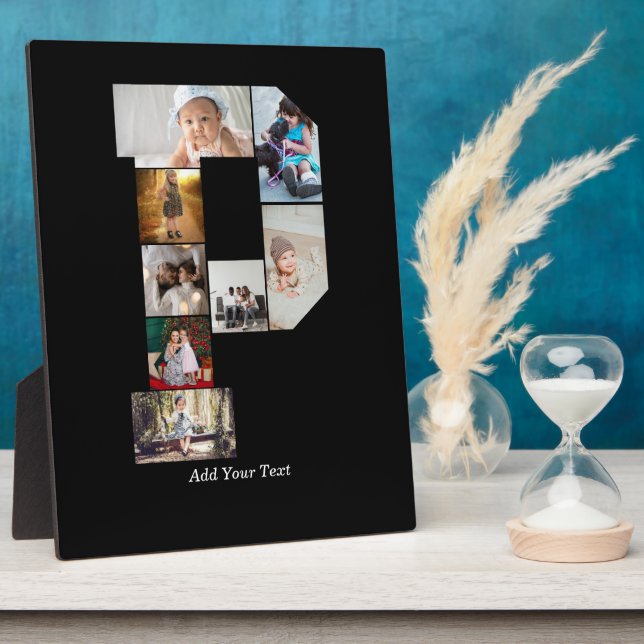 Black and White Letter P Photo Collage Plaque (Side)