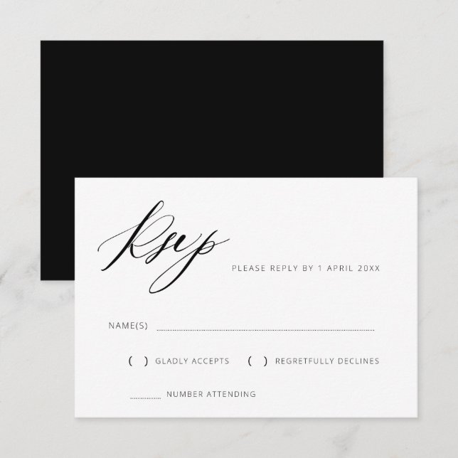 black and white lettering wedding RSVP card (Front/Back)