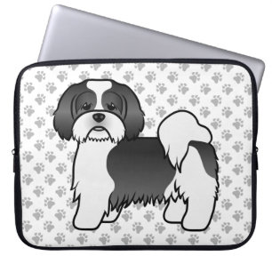 Black And White Lhasa Apso Cute Cartoon Dog Laptop Sleeve