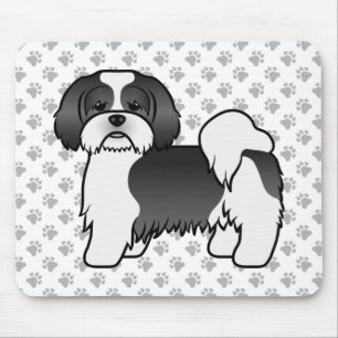 Black And White Lhasa Apso Cute Cartoon Dog Mouse Mat