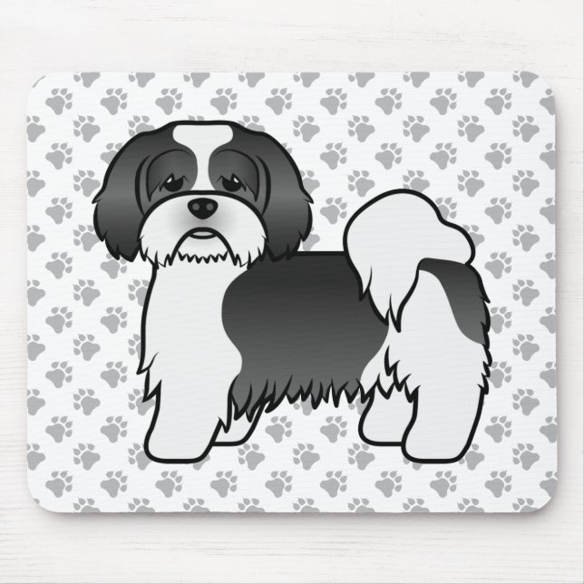 Black And White Lhasa Apso Cute Cartoon Dog Mouse Mat (Front)