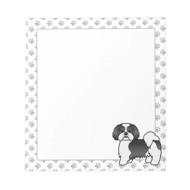 Black And White Lhasa Apso Cute Cartoon Dog Notepad (Front)