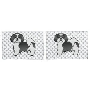 Black And White Lhasa Apso Cute Cartoon Dog Pillowcase