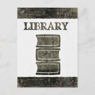Black and White Library Book Postcard