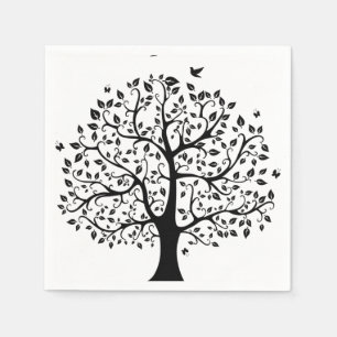 Black and White Life Tree Paper Napkin