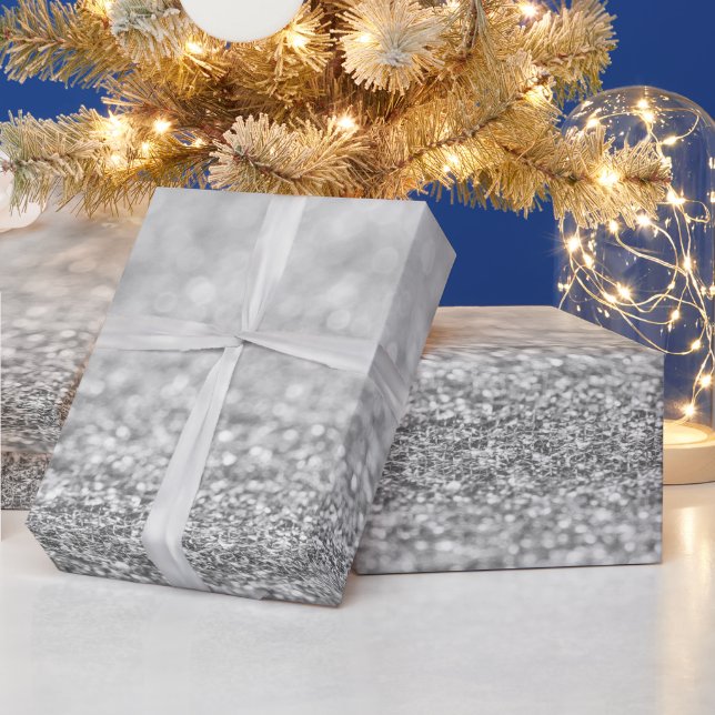Black and White light faux glitter sparkles Wrapping Paper (Holidays)
