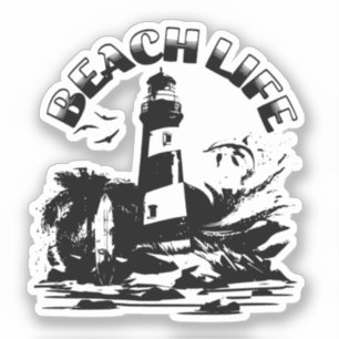 Black and White Lighthouse Beach Life