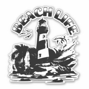 Black and White Lighthouse Beach Life