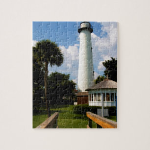 Black and White Lighthouse Jekyll Island Georgia Jigsaw Puzzle