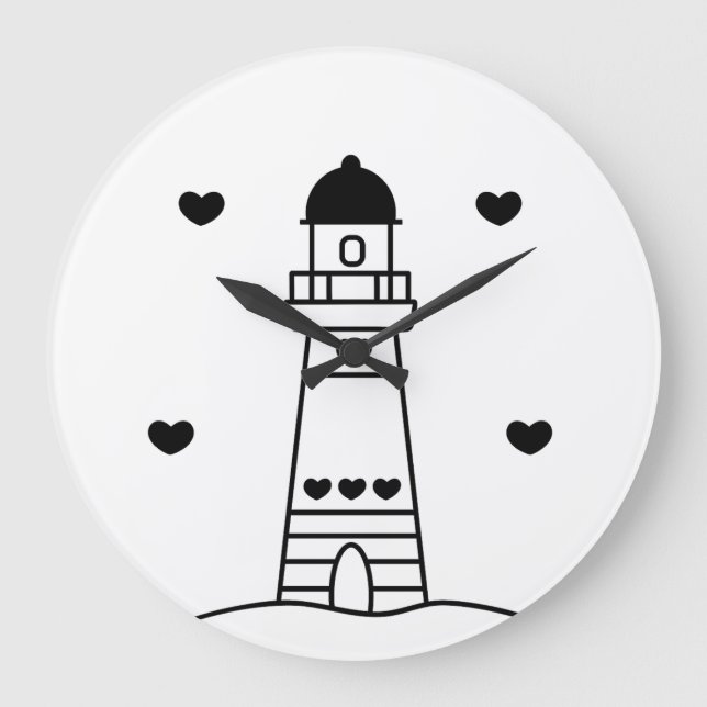 Black and White Lighthouse Large Clock (Front)