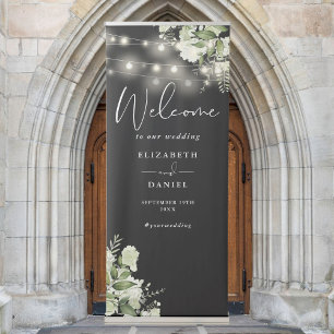 Black And White Lights Floral Wedding Welcome Retractable Banner