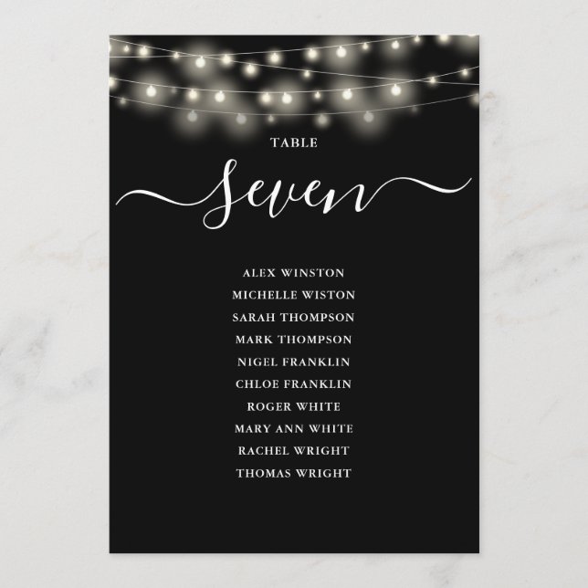 Black And White Lights Table Number Seating Chart (Front)